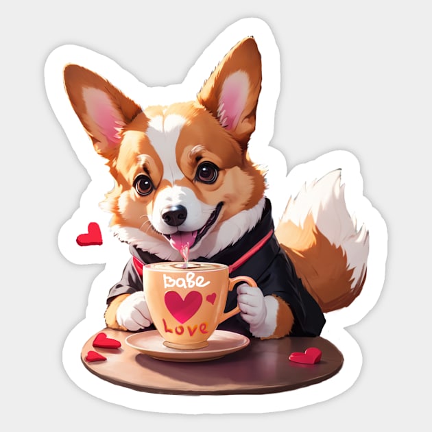 Cute Corgi fall in love Sticker by Mariia Tsymbala